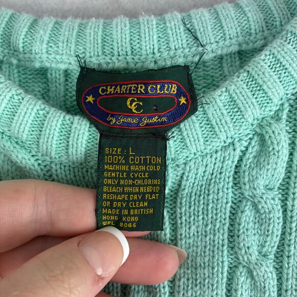 Vintage Charter Club Cable Knit Sweater Women's Large Short Sleeve Mint READ - Picture 7 of 10